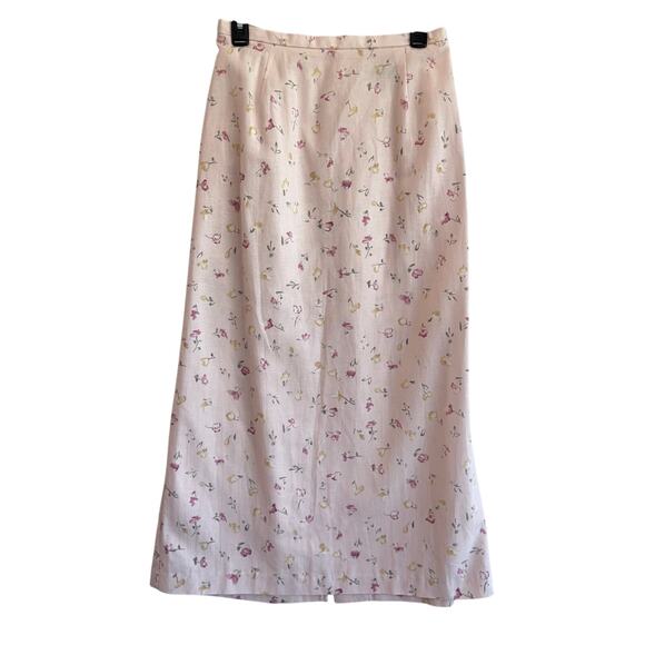 Coldwater Creek Linen Blend Floral Midi Skirt Pink White Cottagecore vintage M - Picture 5 of 8